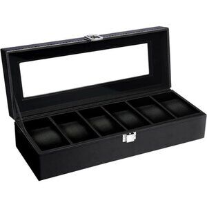 Uten Watch Box Glass Display Organizer 6 Slot PU Leather Case for Men Women